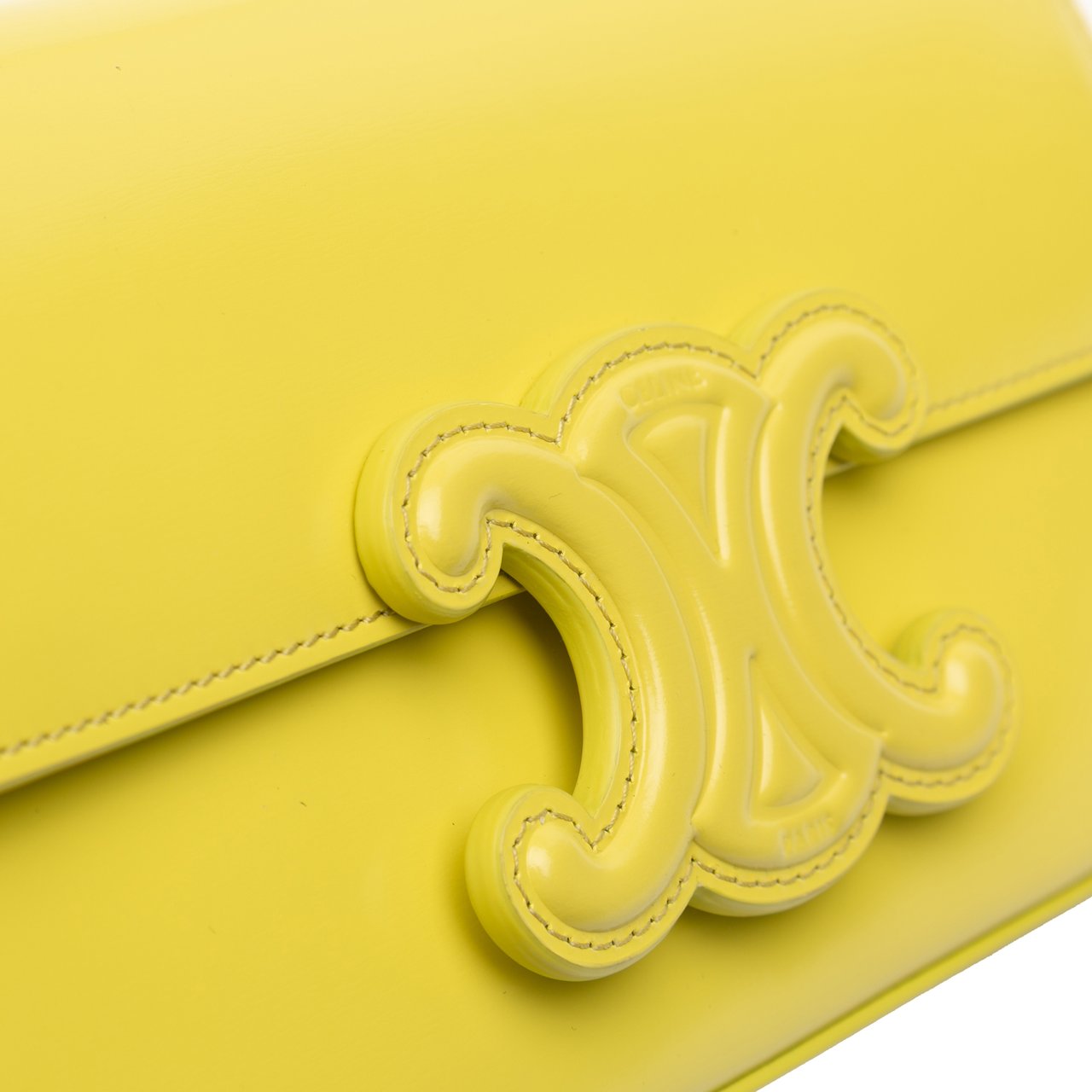 Celine Calfskin Cuir Triomphe Chain Shoulder Bag Geel