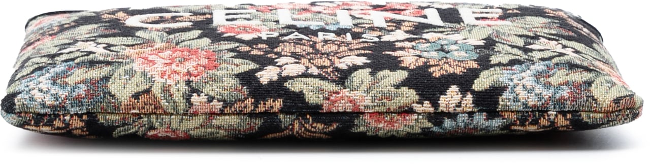 Celine Small Floral Tapestry Jacquard Calfskin Logo Pouch Zwart