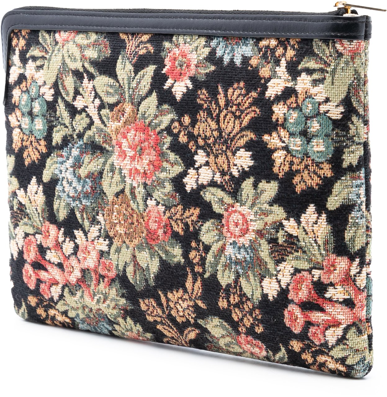 Celine Small Floral Tapestry Jacquard Calfskin Logo Pouch Zwart
