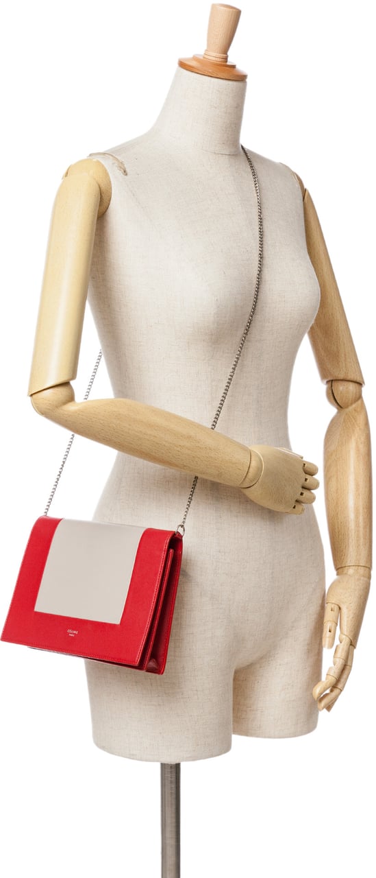 Celine Leather Frame Wallet on Chain Rood