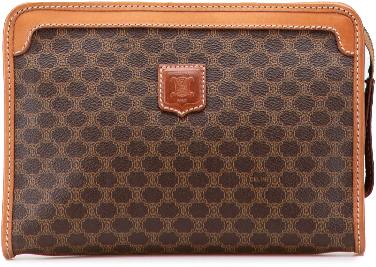 Celine Macadam Coated Canvas Clutch Bruin