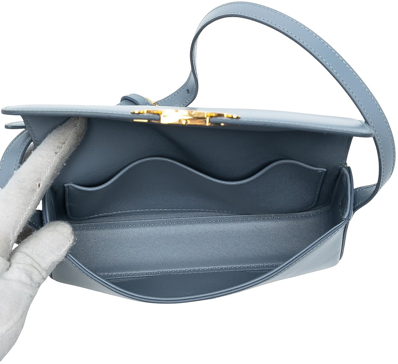 Celine Shiny Calfskin Triomphe Claude Shoulder Bag Blauw