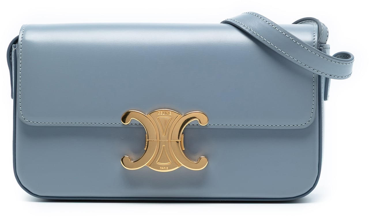 Celine Shiny Calfskin Triomphe Claude Shoulder Bag Blauw