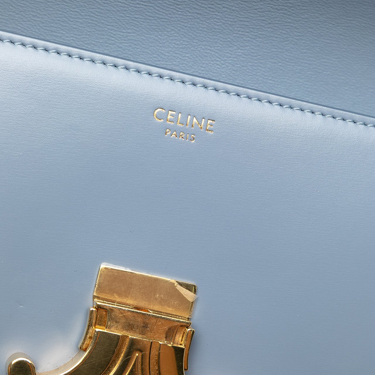 Celine Shiny Calfskin Triomphe Claude Shoulder Bag Blauw