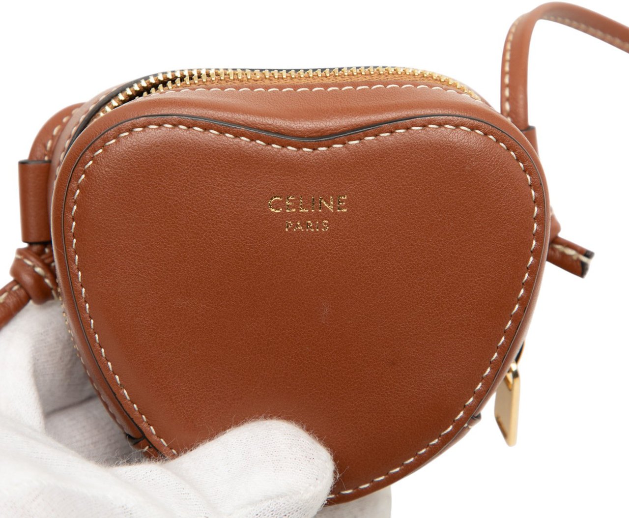 Celine Micro Leather Heart Crossbody Bruin