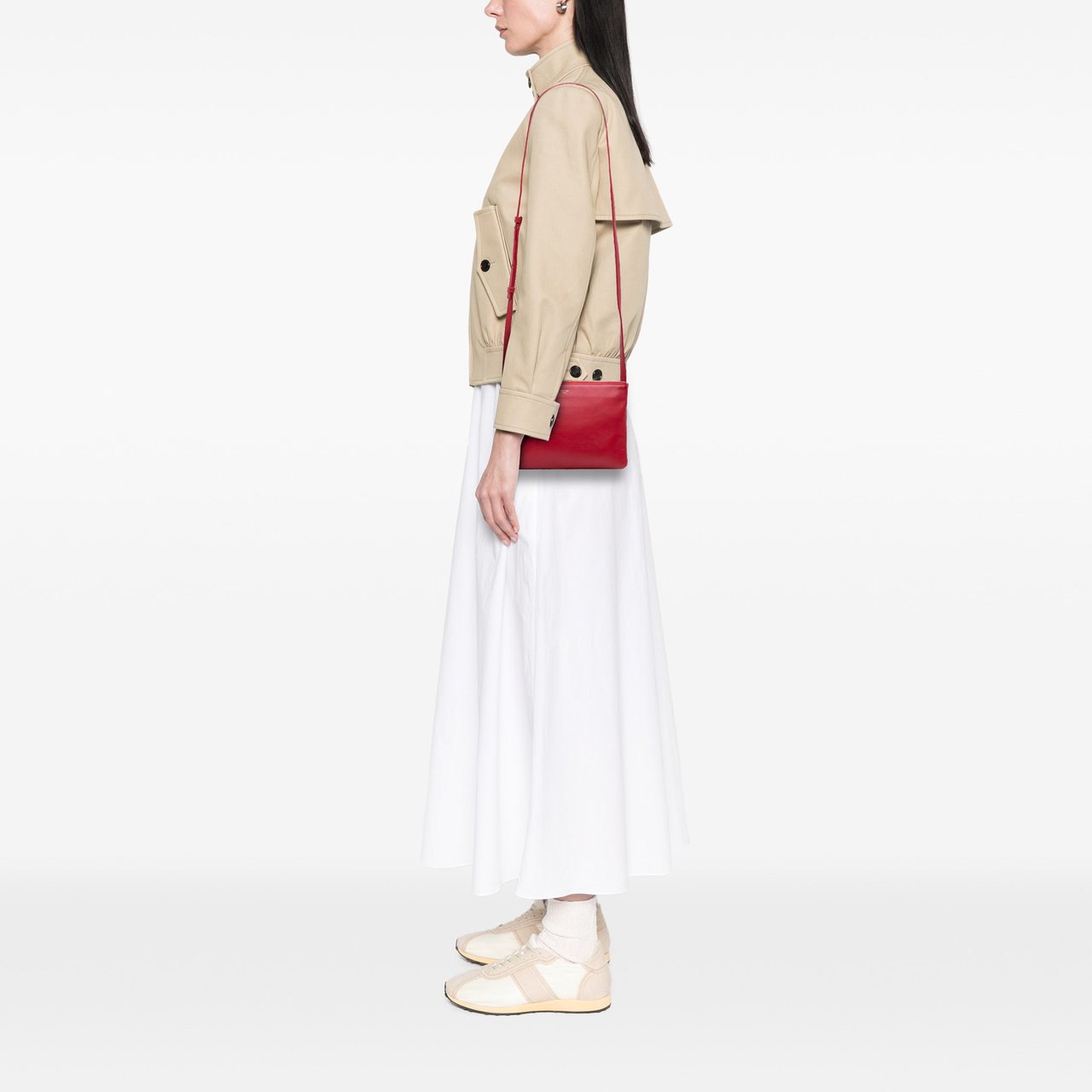 Celine Small Lambskin Trio Crossbody Rood