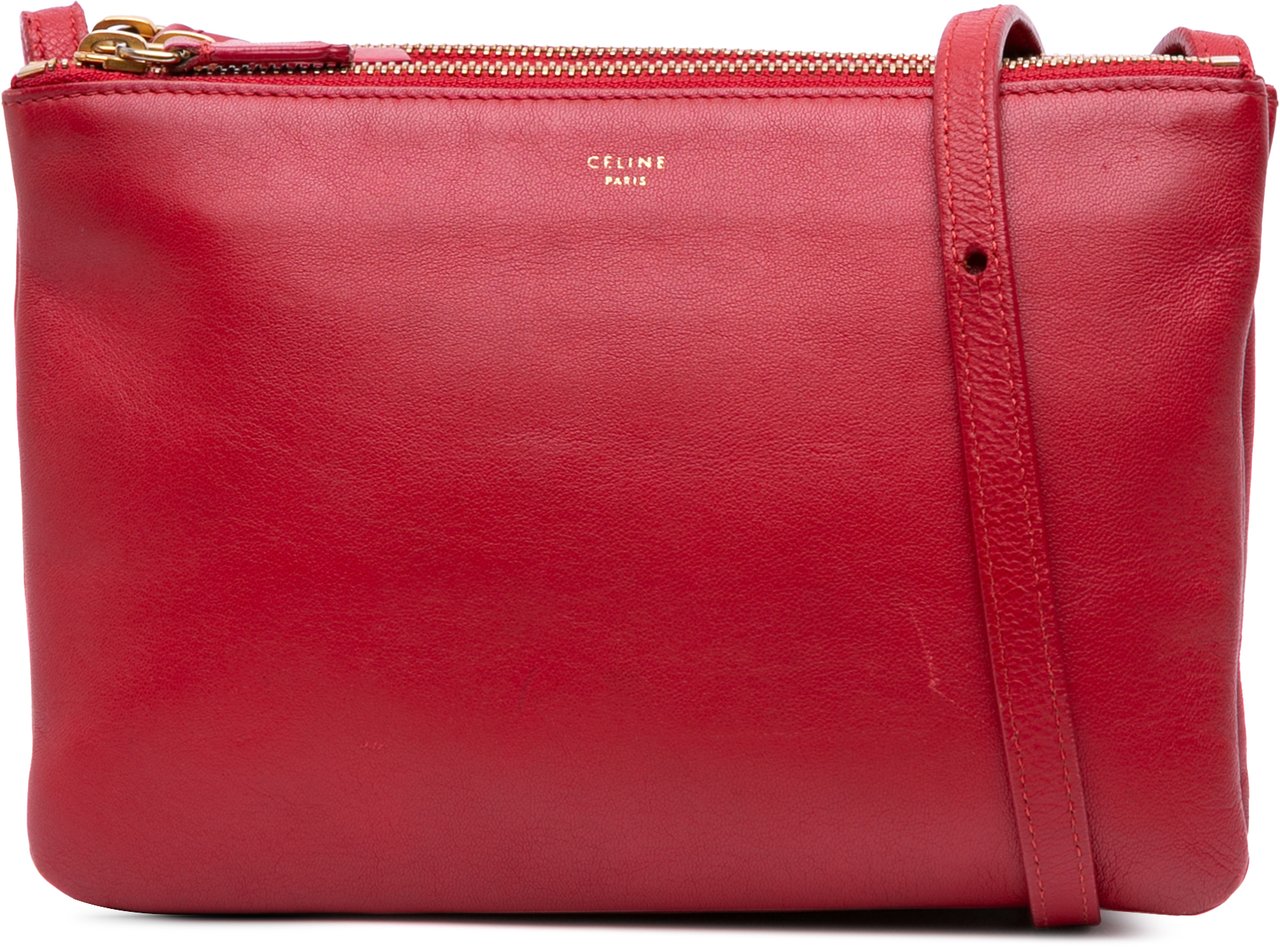 Celine Small Lambskin Trio Crossbody Rood