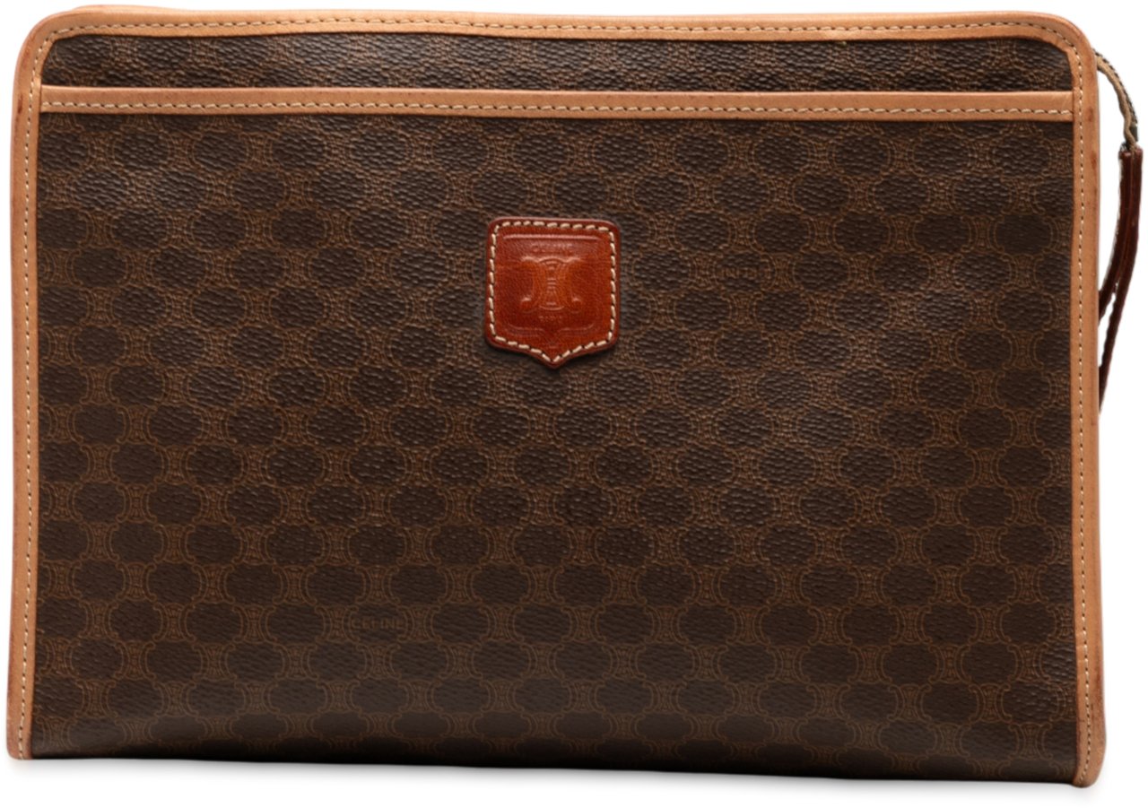 Celine Macadam Coated Canvas Clutch Bruin