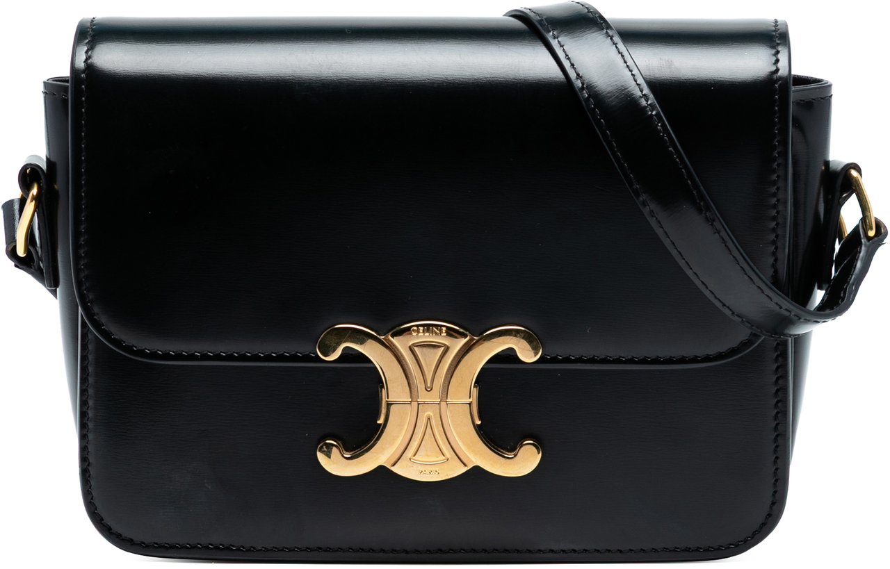 Celine Teen Shiny Calfskin Triomphe Crossbody Zwart