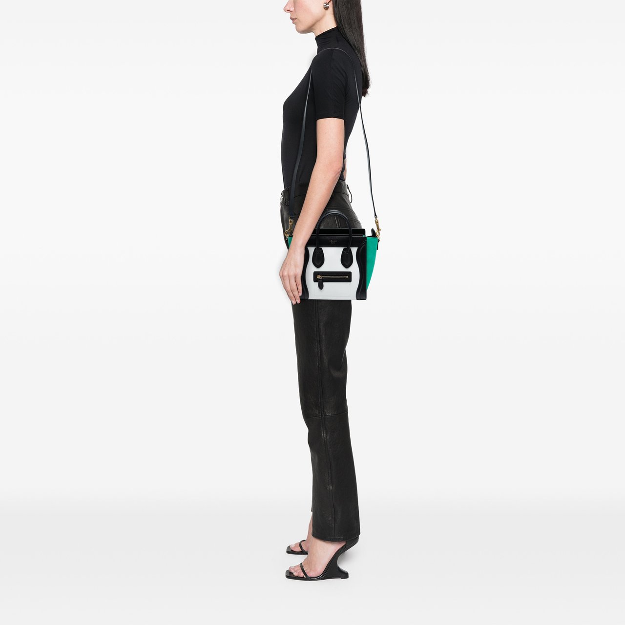 Celine Nano Tricolor Leather Luggage Tote Wit