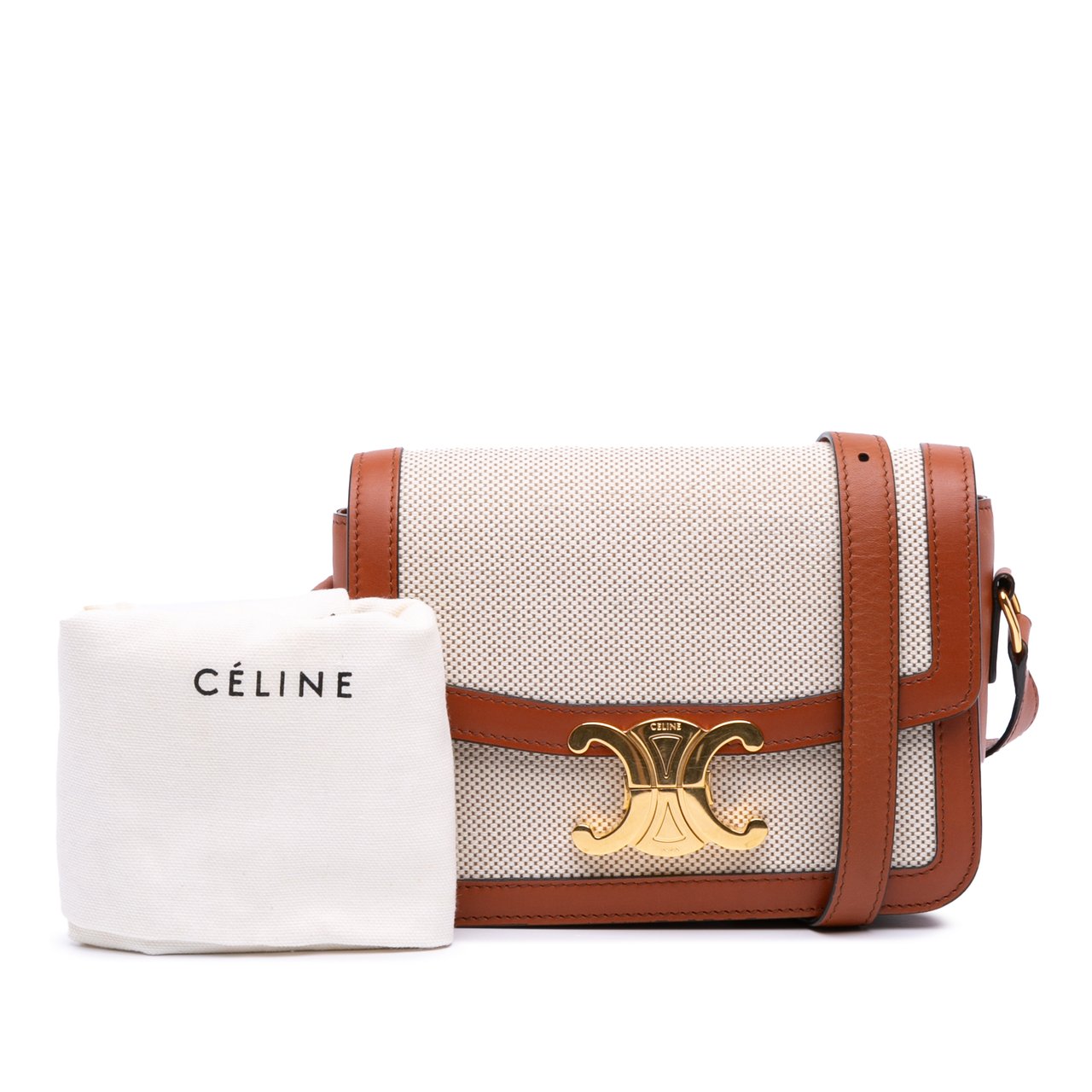 Celine Teen Canvas and Calfskin Triomphe Crossbody Bruin