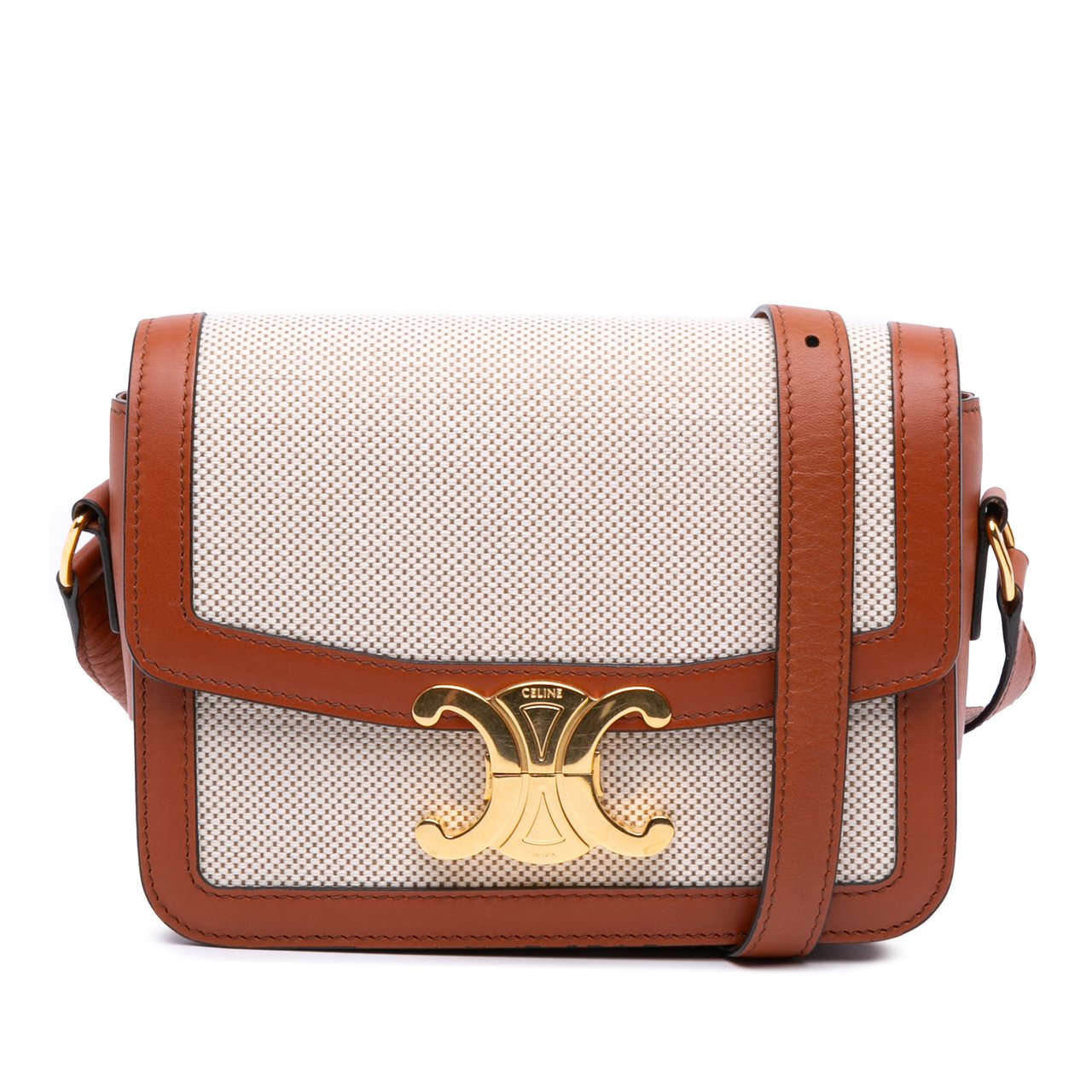 Celine Teen Canvas and Calfskin Triomphe Crossbody Bruin