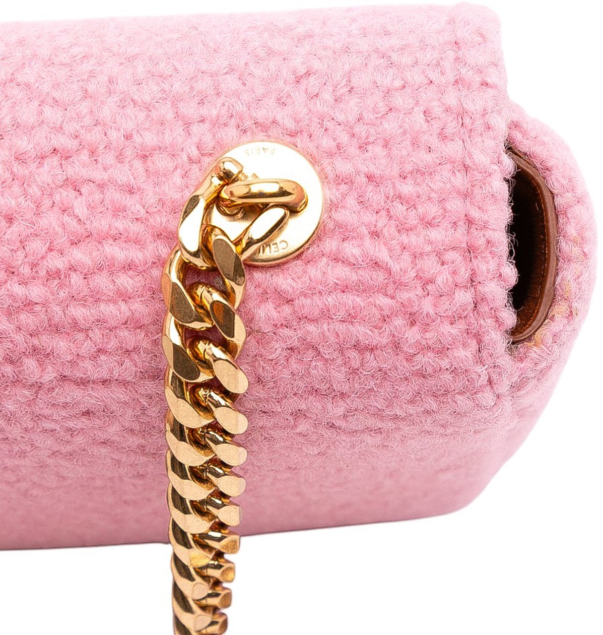 Celine Tweed Claude Chain Shoulder Bag Roze