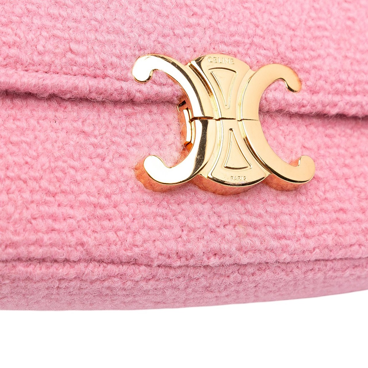Celine Tweed Claude Chain Shoulder Bag Roze