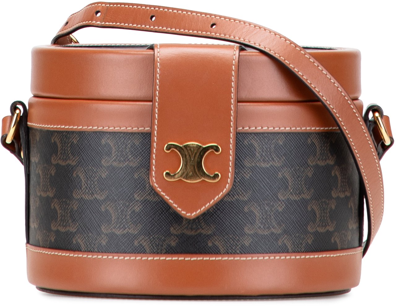 Celine Medium Triomphe Coated Canvas Tambour Crossbody Bruin