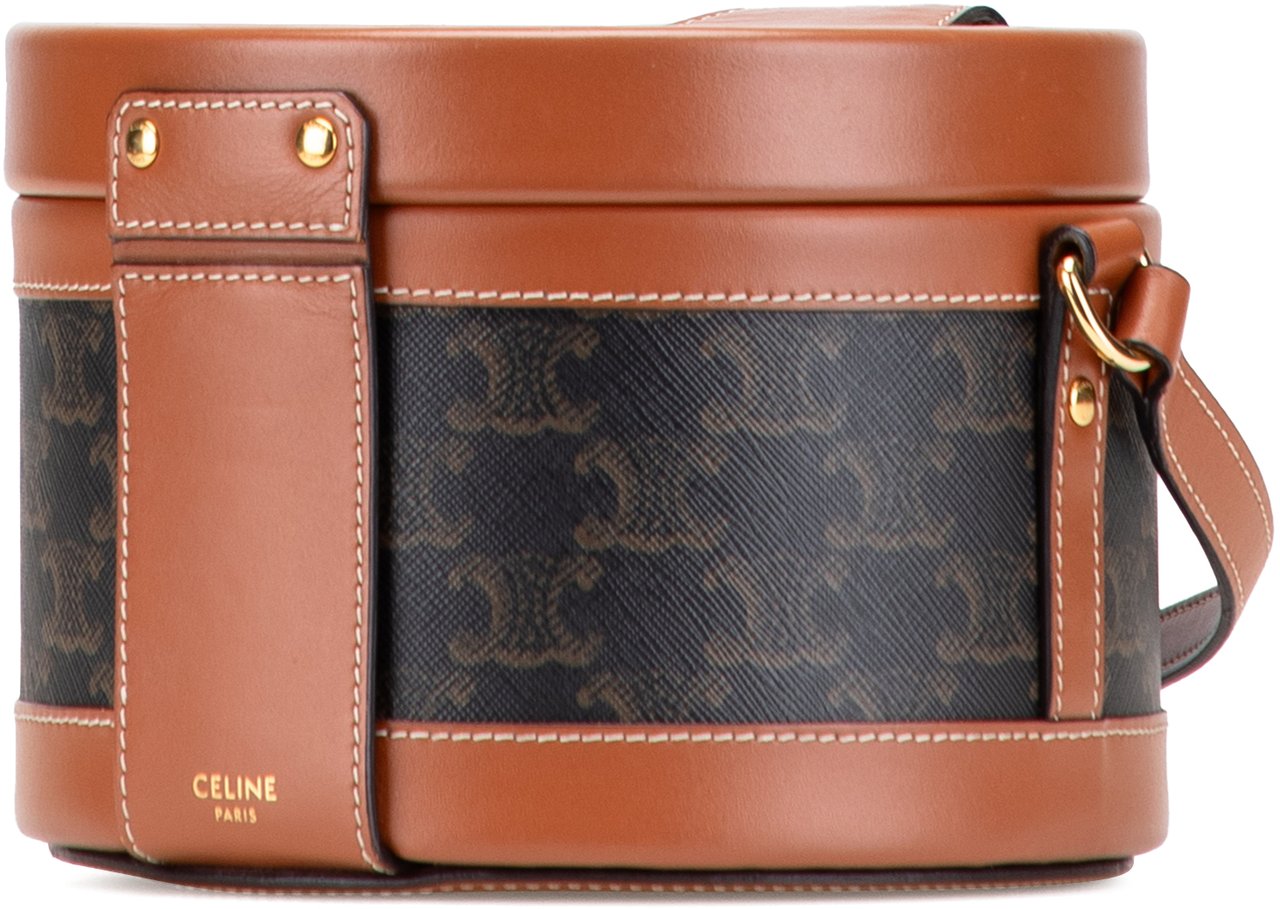 Celine Medium Triomphe Coated Canvas Tambour Crossbody Bruin