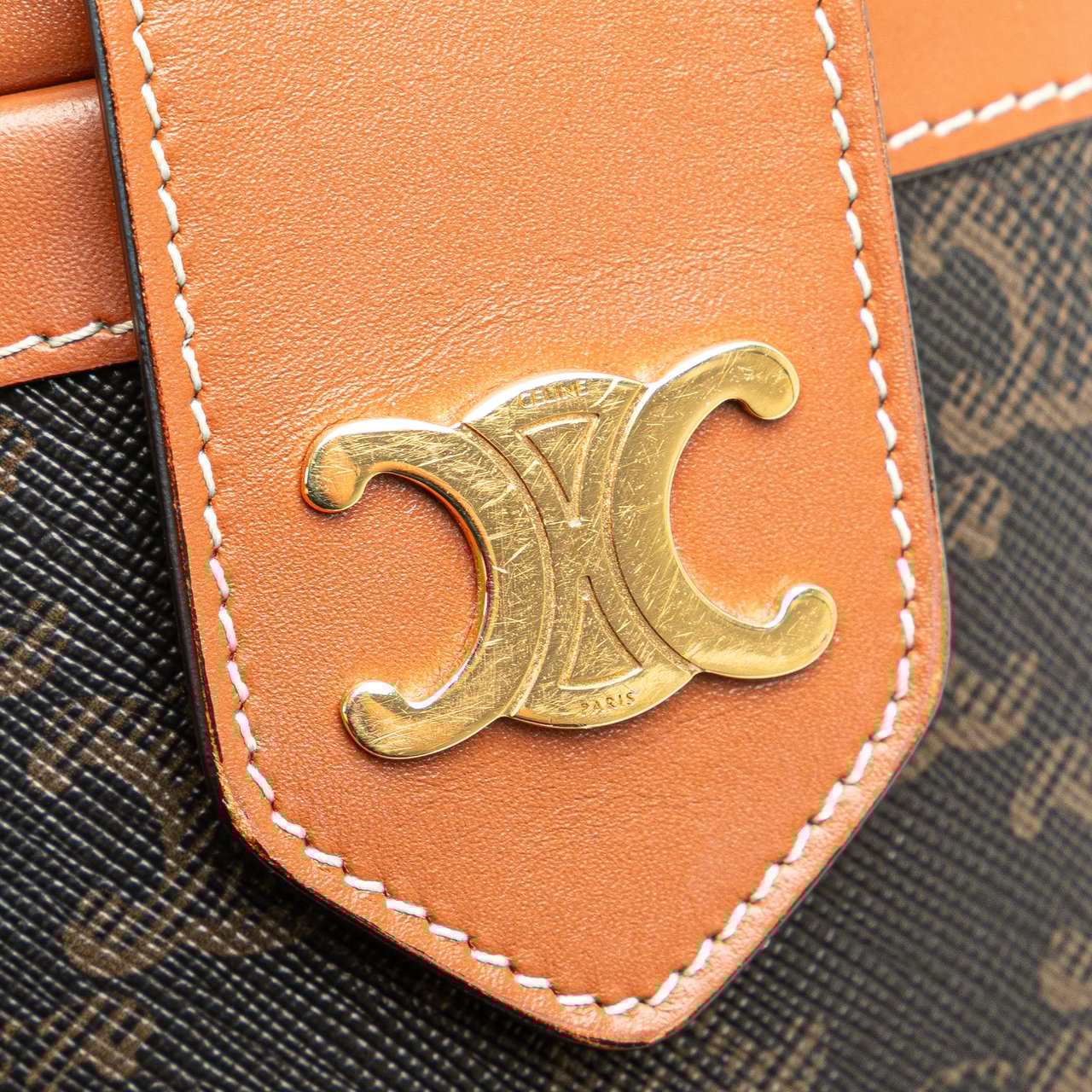 Celine Medium Triomphe Coated Canvas Tambour Crossbody Bruin
