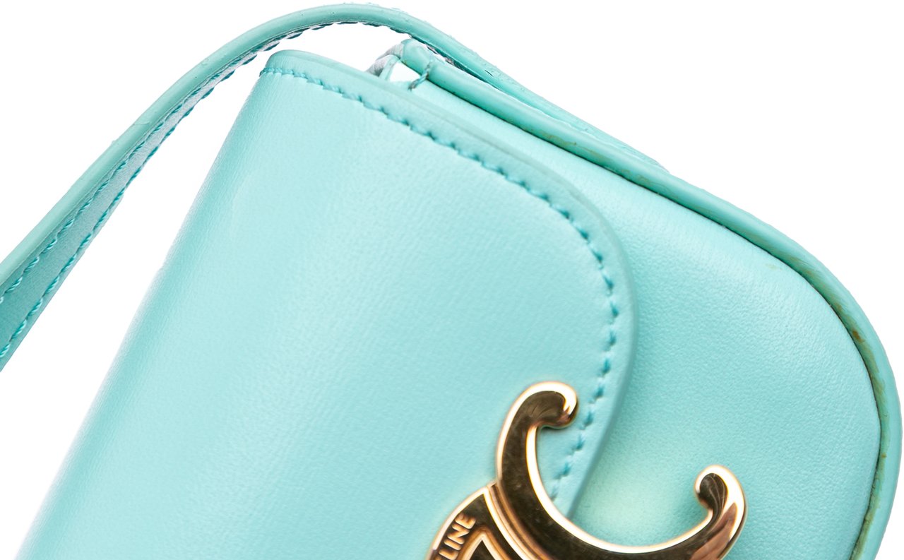 Celine Leather Triomphe AirPods Case with Strap Blauw