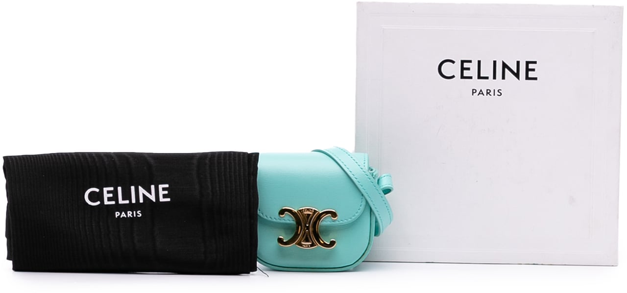 Celine Leather Triomphe AirPods Case with Strap Blauw