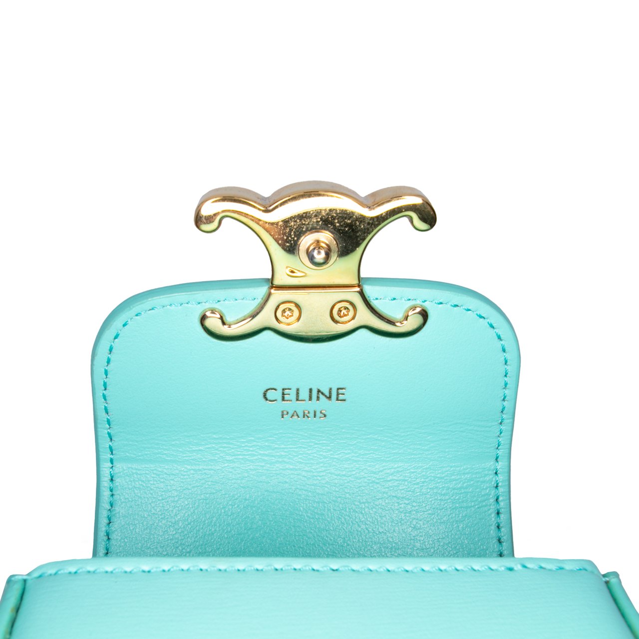Celine Leather Triomphe AirPods Case with Strap Blauw