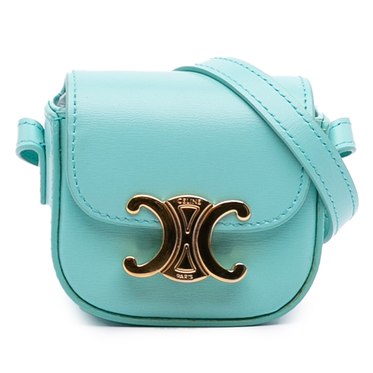 Celine Leather Triomphe AirPods Case with Strap Blauw