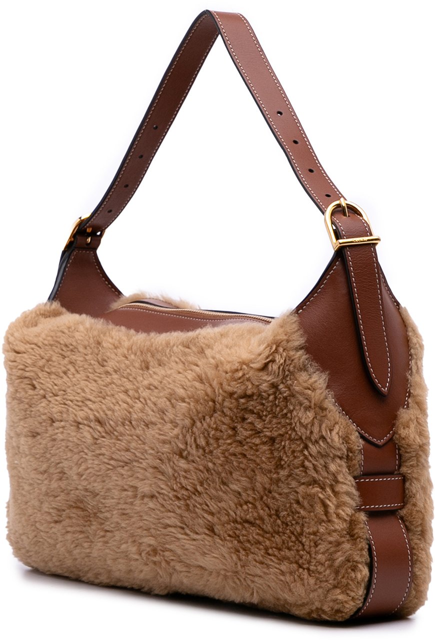 Celine Shearling and Leather Romy Shoulder Bag Bruin