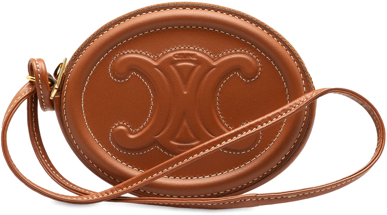 Celine Calfskin Cuir Triomphe Oval Clutch Bruin