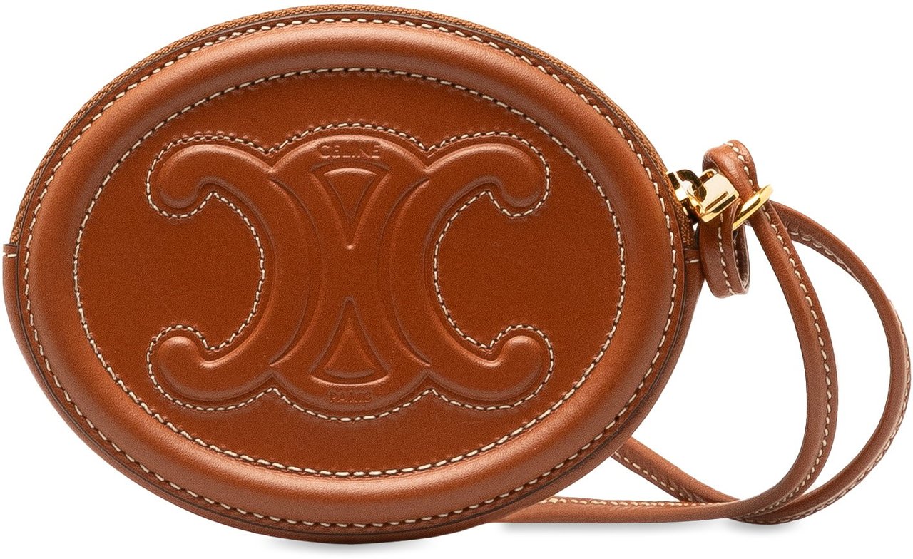 Celine Calfskin Cuir Triomphe Oval Clutch Bruin