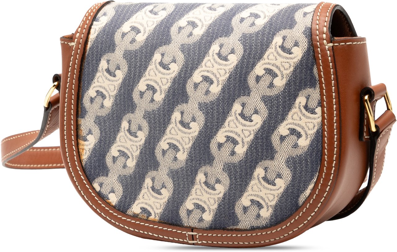 Celine Small Maillon Triomphe Jacquard and Calfskin Crecy Crossbody Blauw