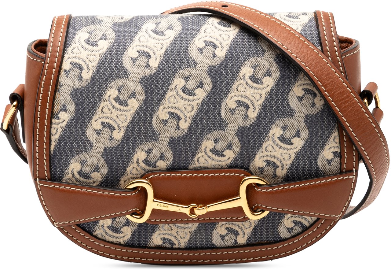 Celine Small Maillon Triomphe Jacquard and Calfskin Crecy Crossbody Blauw