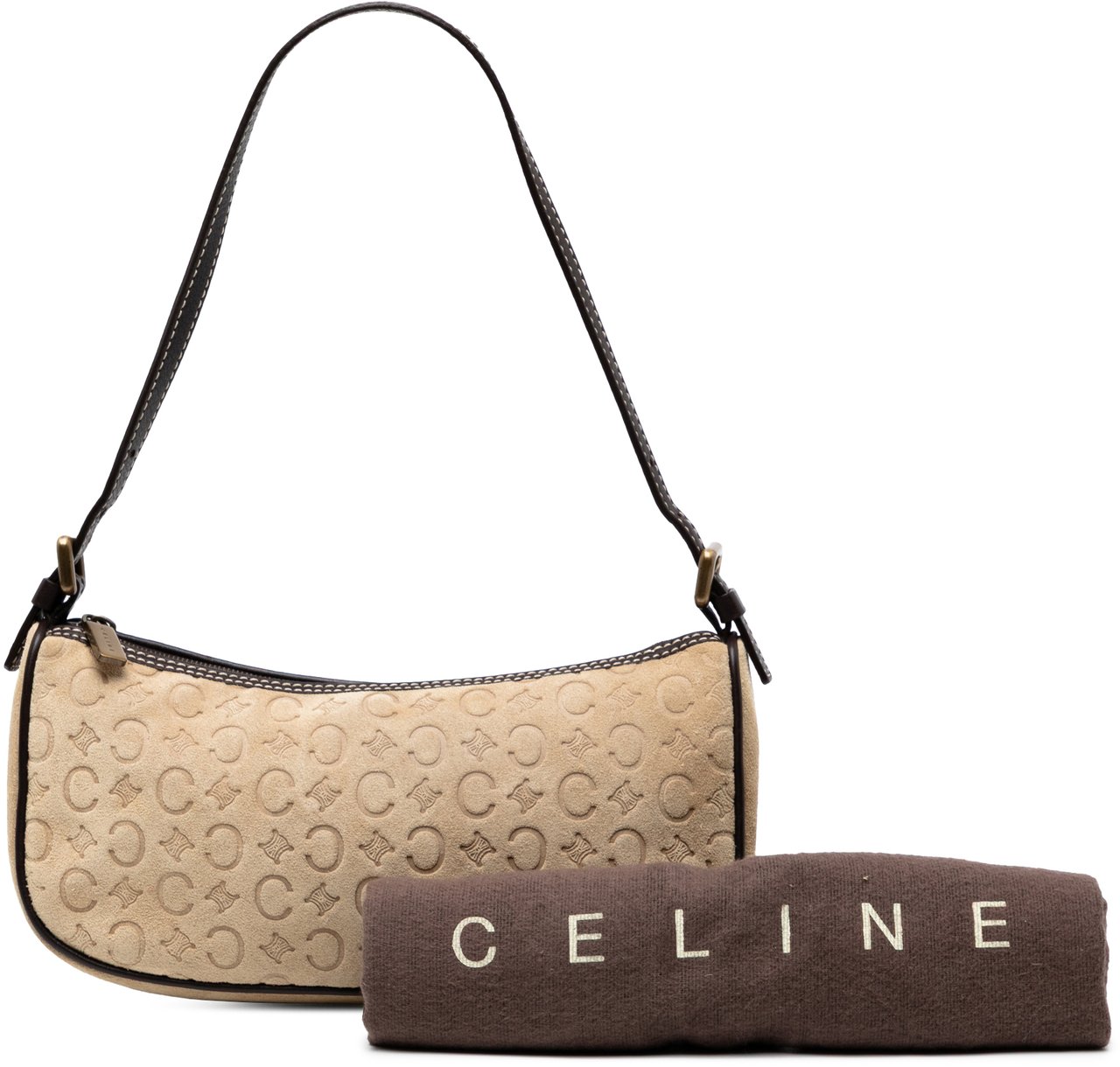 Celine C Macadam Suede Shoulder Bag Bruin