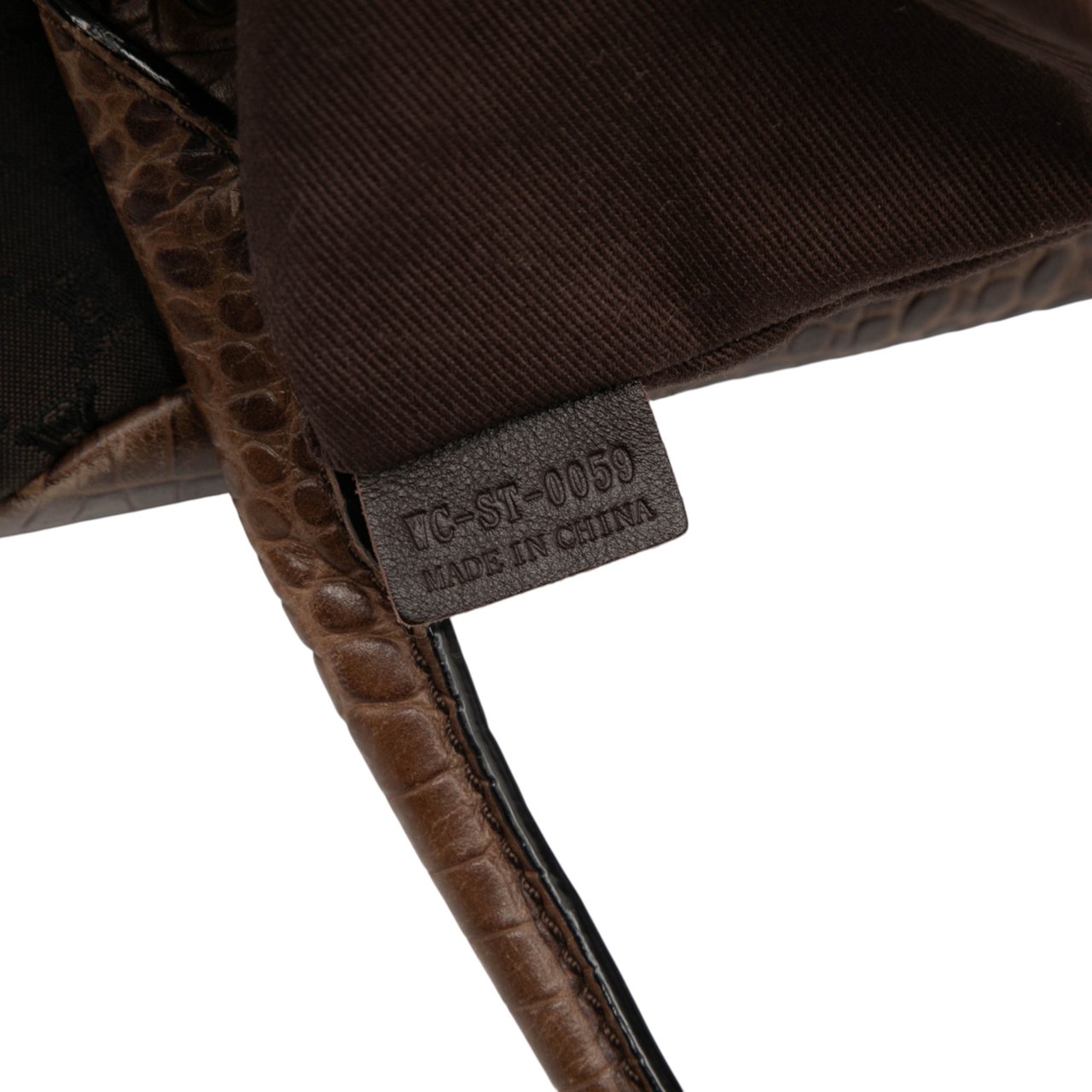 Celine Embossed Leather Trimmed Macadam Canvas Vertical Tote Bruin