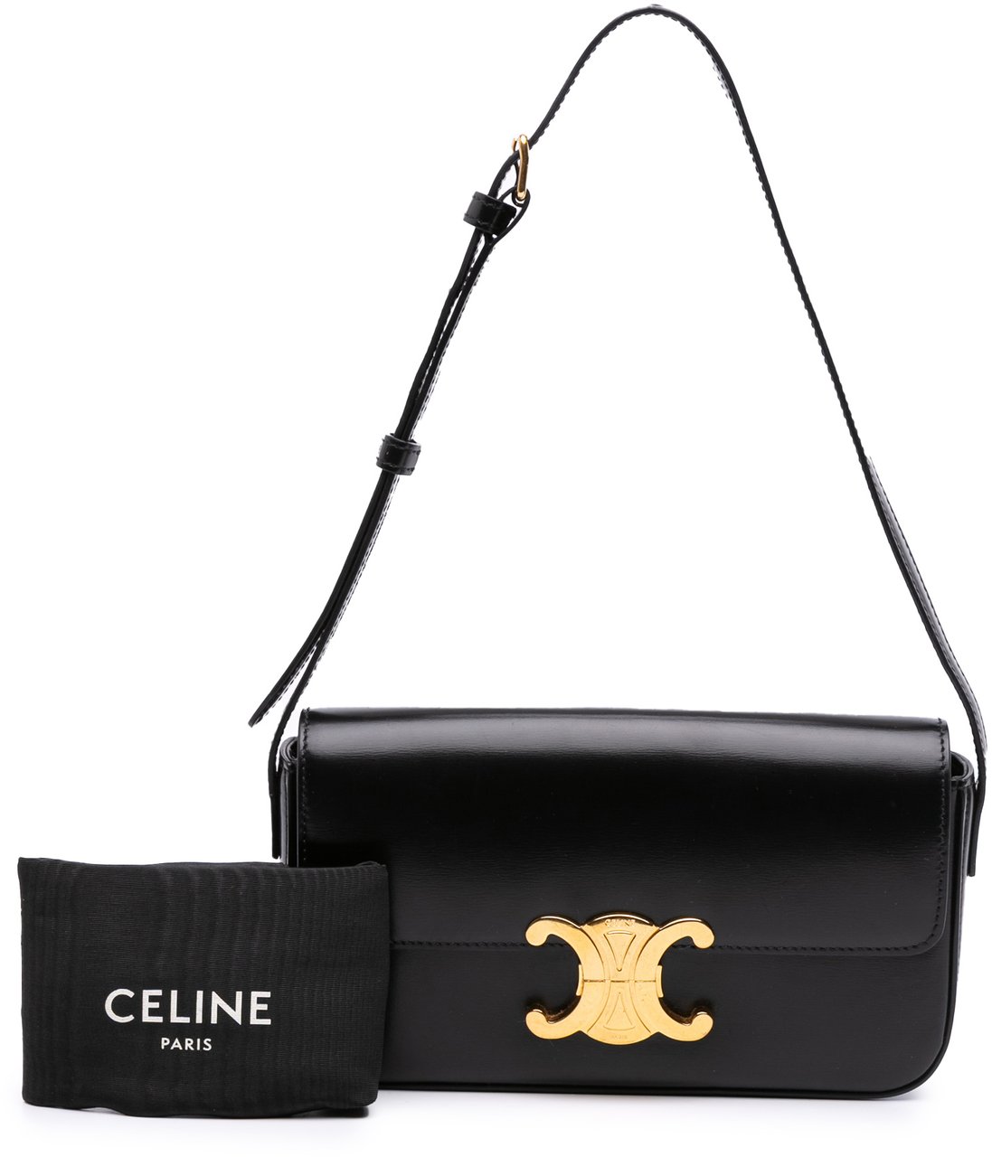 Celine Shiny Calfskin Claude Shoulder Bag Zwart