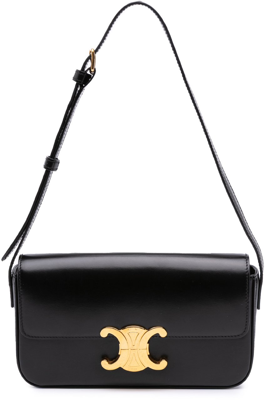 Celine Shiny Calfskin Claude Shoulder Bag Zwart