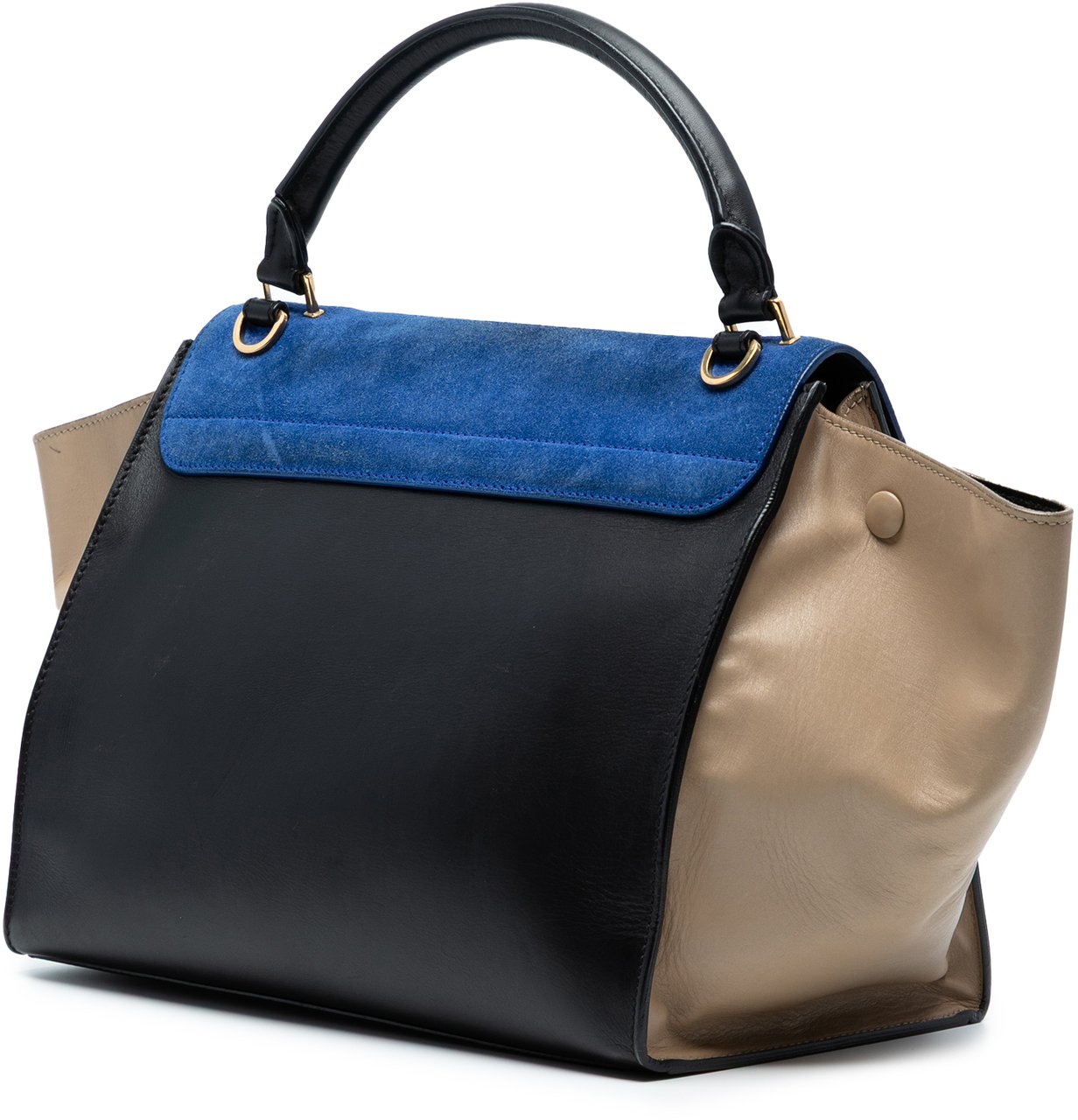 Celine Medium Tricolor Calfskin and Suede Trapeze Satchel Zwart