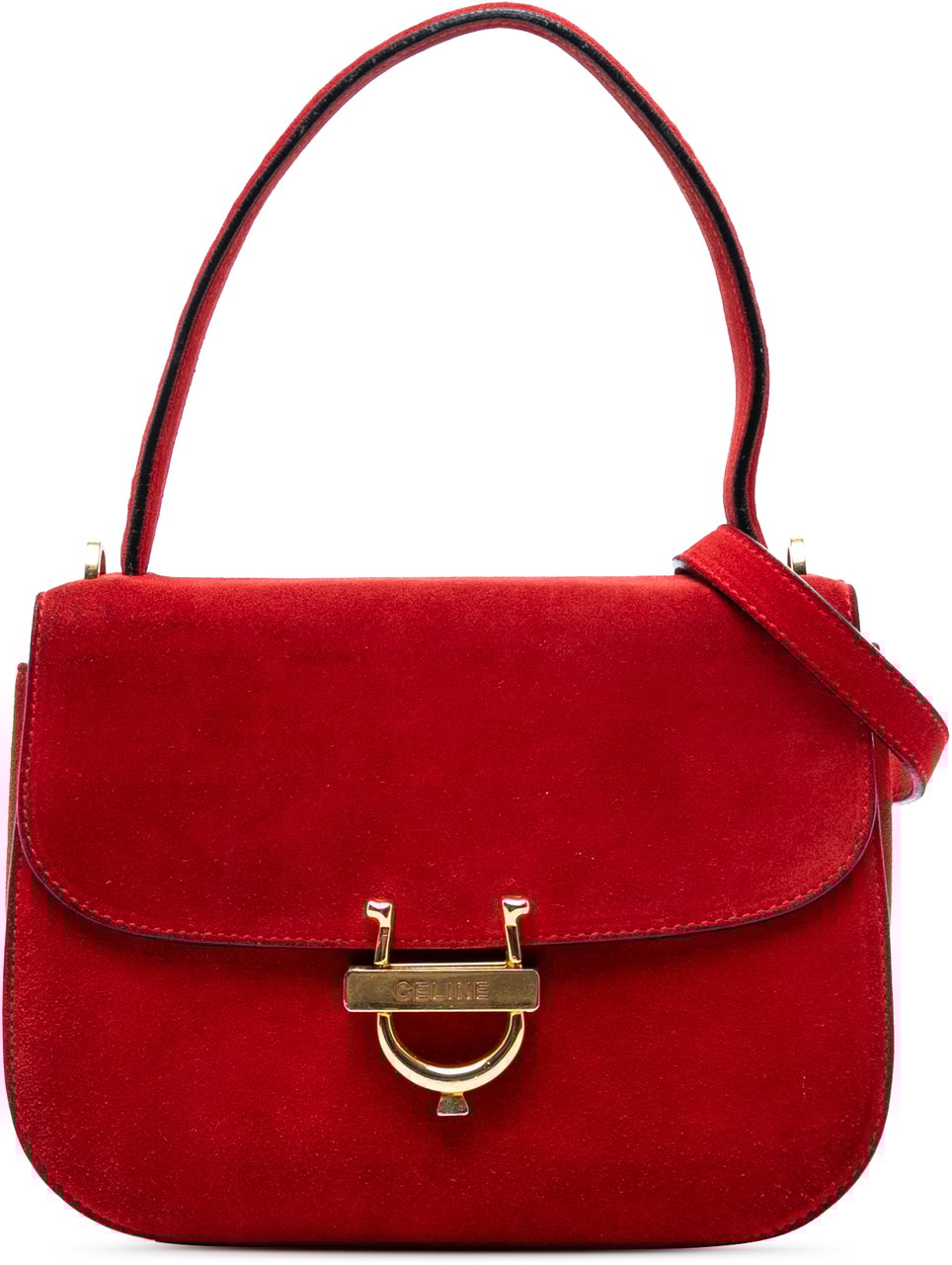 Celine Suede Horseshoe Satchel Rood