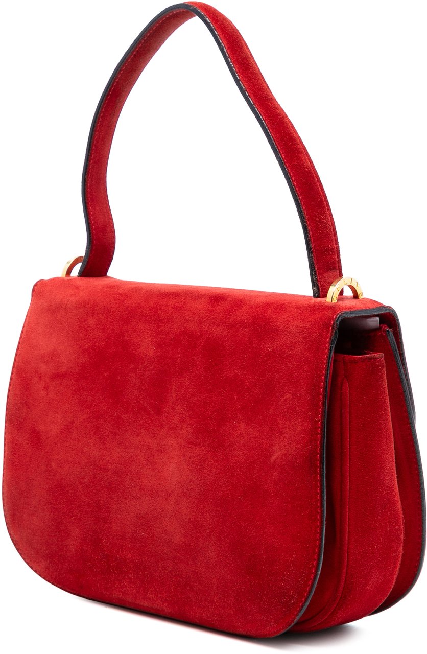 Celine Suede Horseshoe Satchel Rood