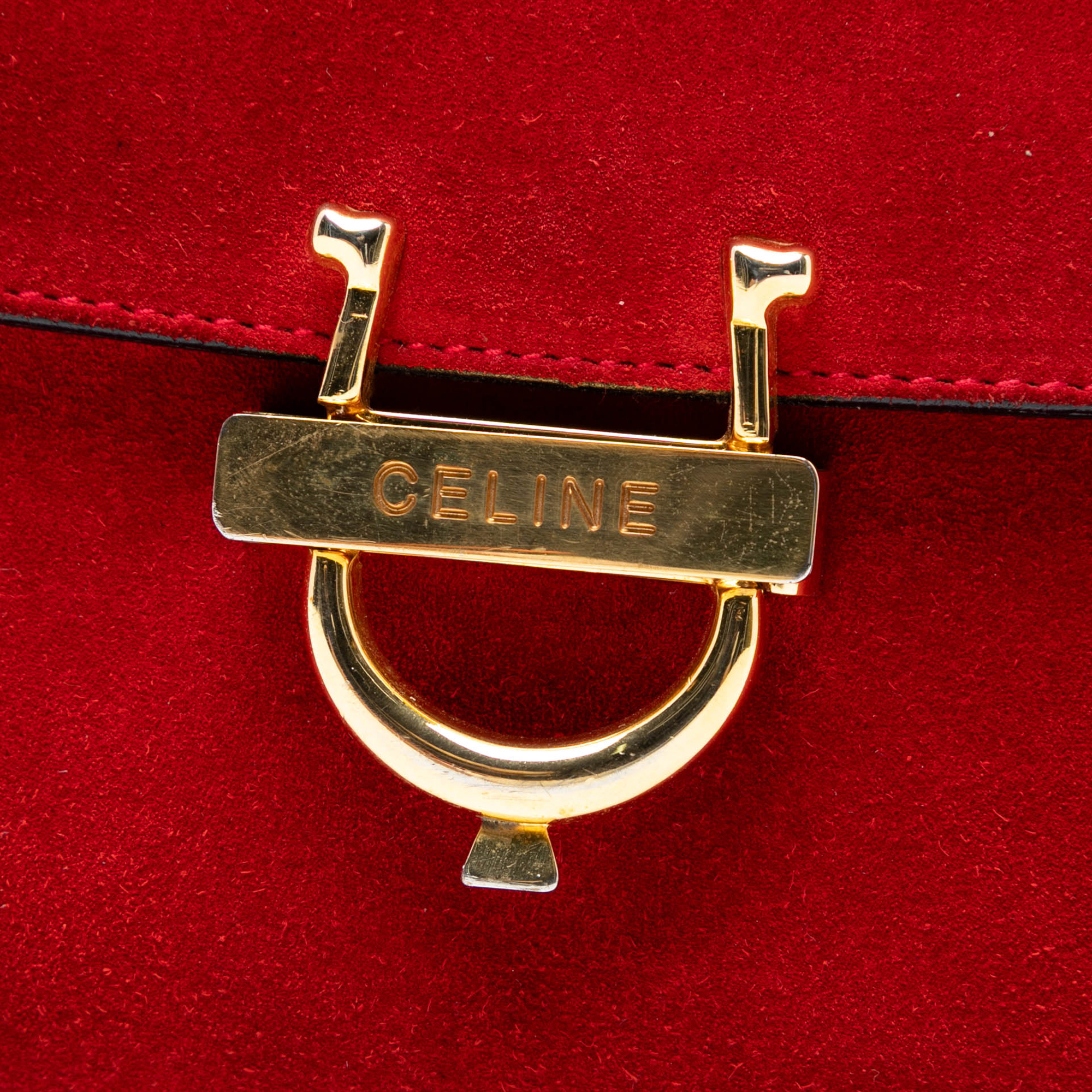 Celine Suede Horseshoe Satchel Rood