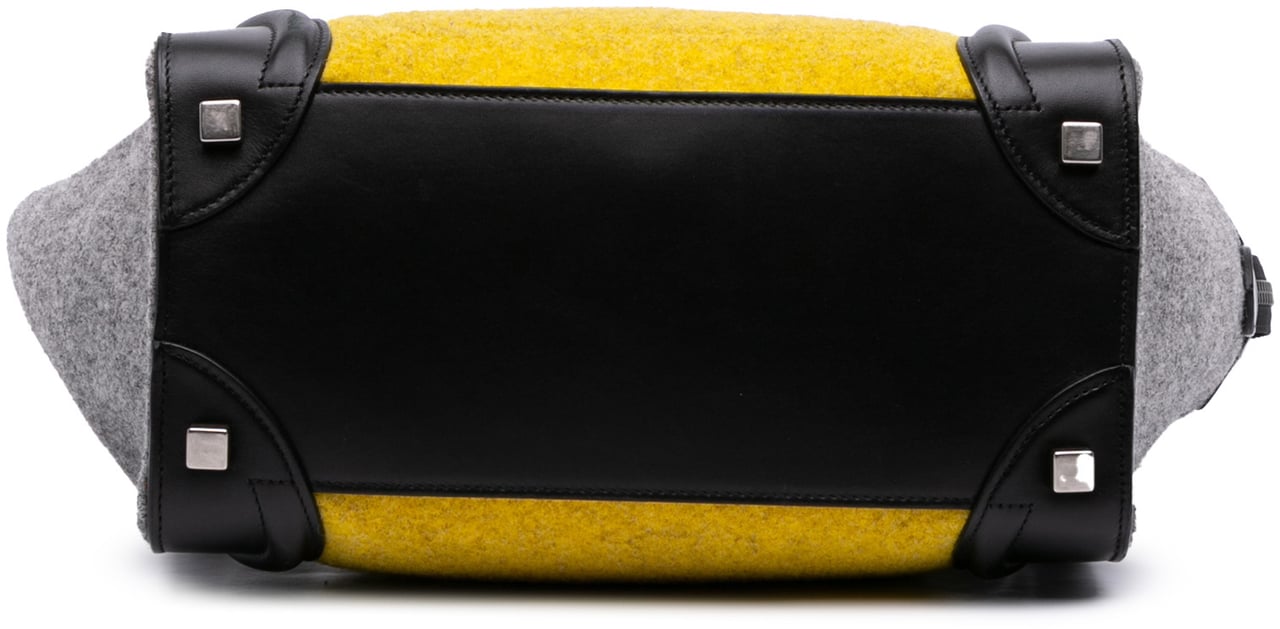 Celine Micro Tricolor Felt Wool and Calfskin Luggage Tote Geel