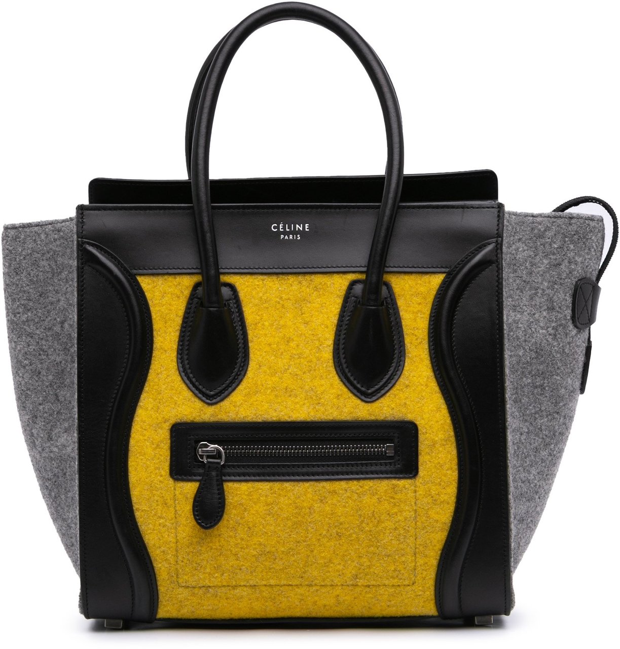 Celine Micro Tricolor Felt Wool and Calfskin Luggage Tote Geel