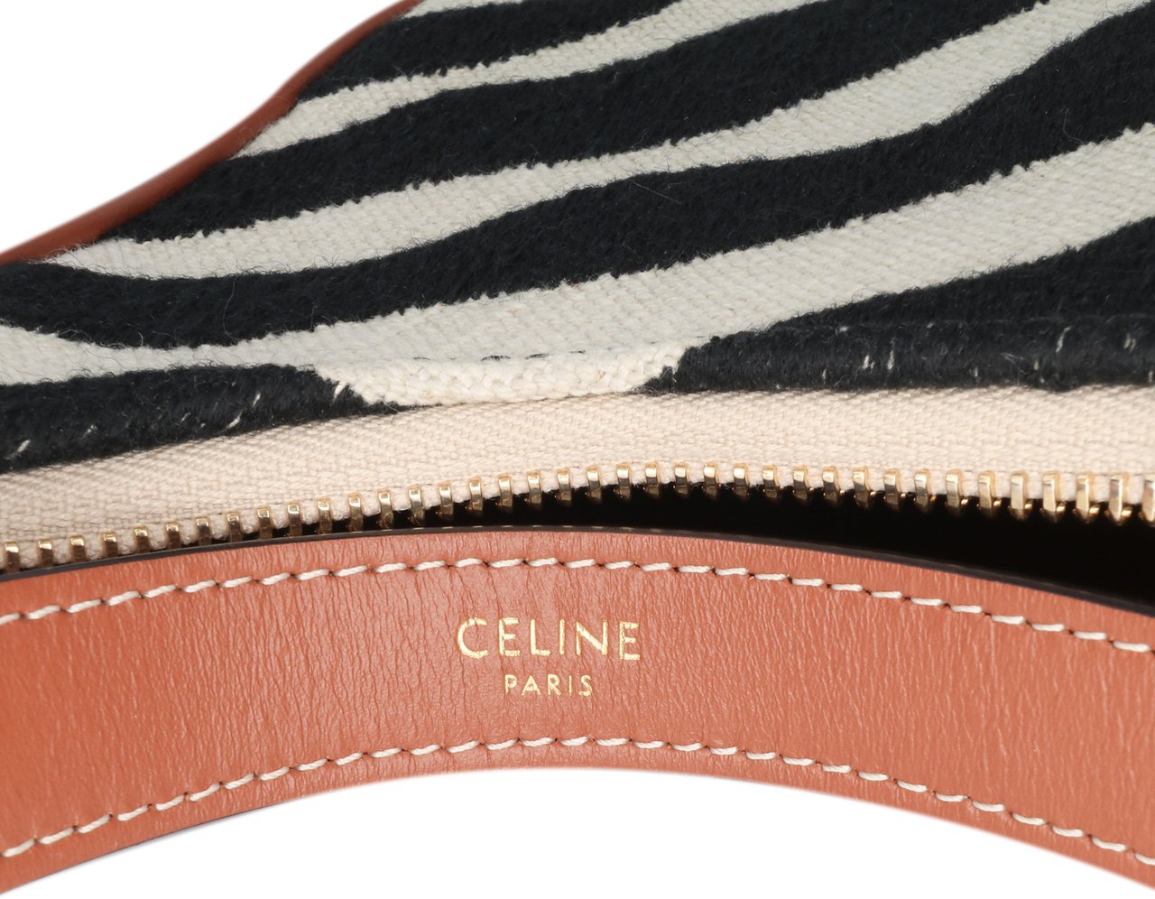Celine Zebra Print Canvas Ava Shoulder Bag Bruin