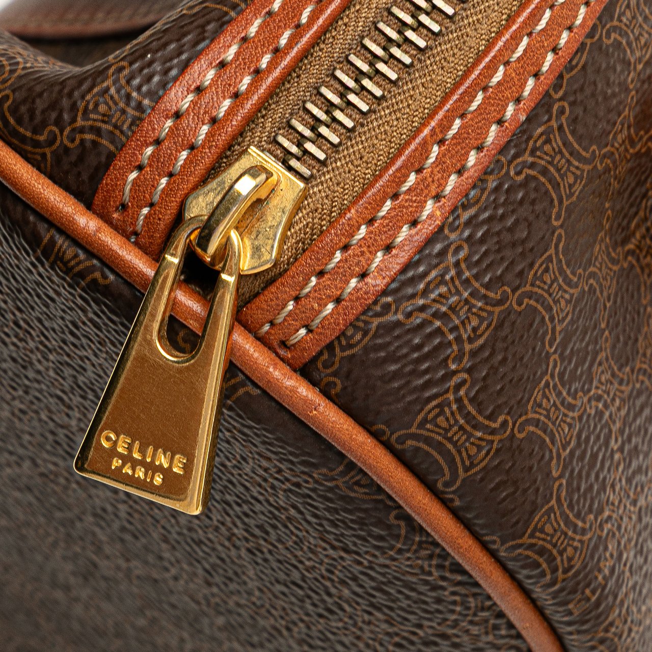 Celine Macadam Coated Canvas Shoulder Bag Bruin