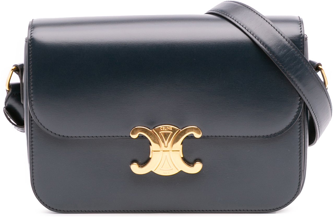Celine Classique Shiny Calfskin Triomphe Crossbody Blauw