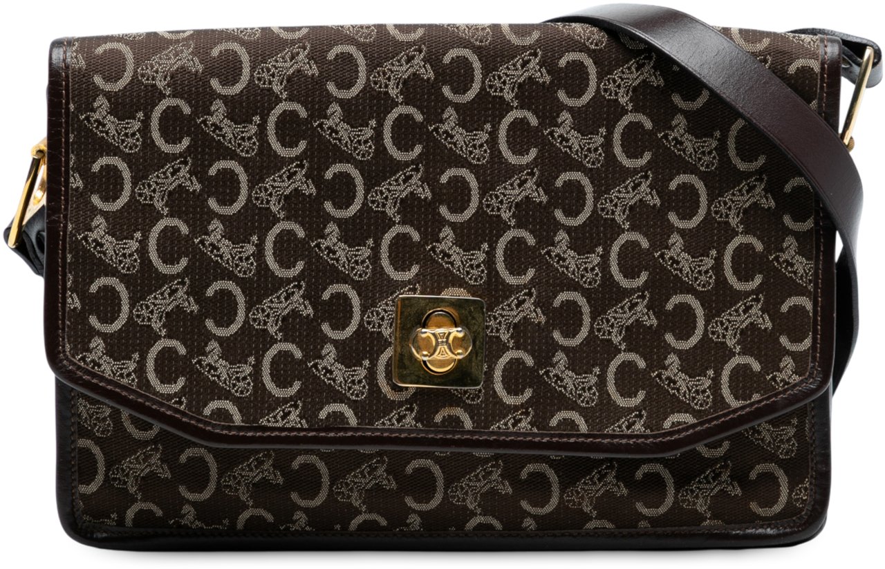 Celine C Carriage Canvas Shoulder Bag Bruin