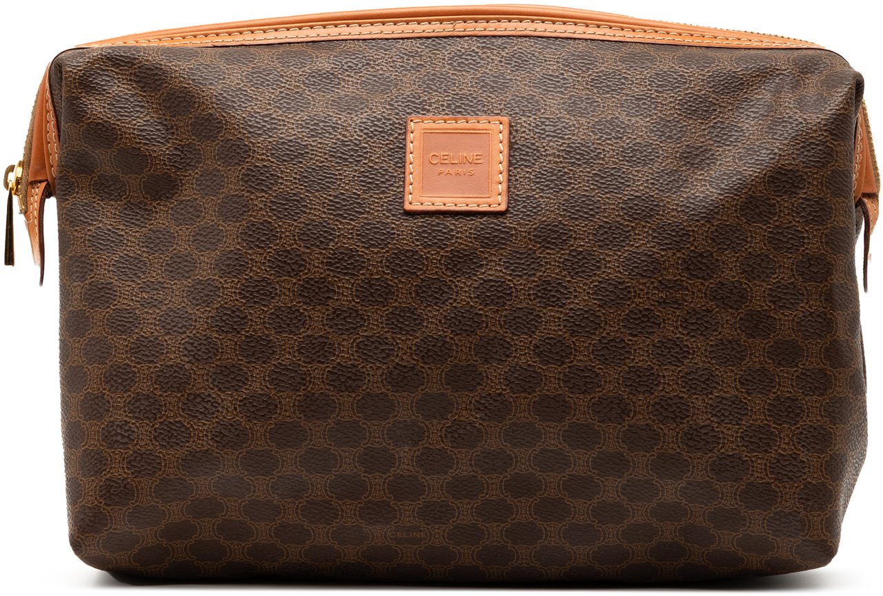 Celine Macadam Coated Canvas Cosmetic Pouch Bruin