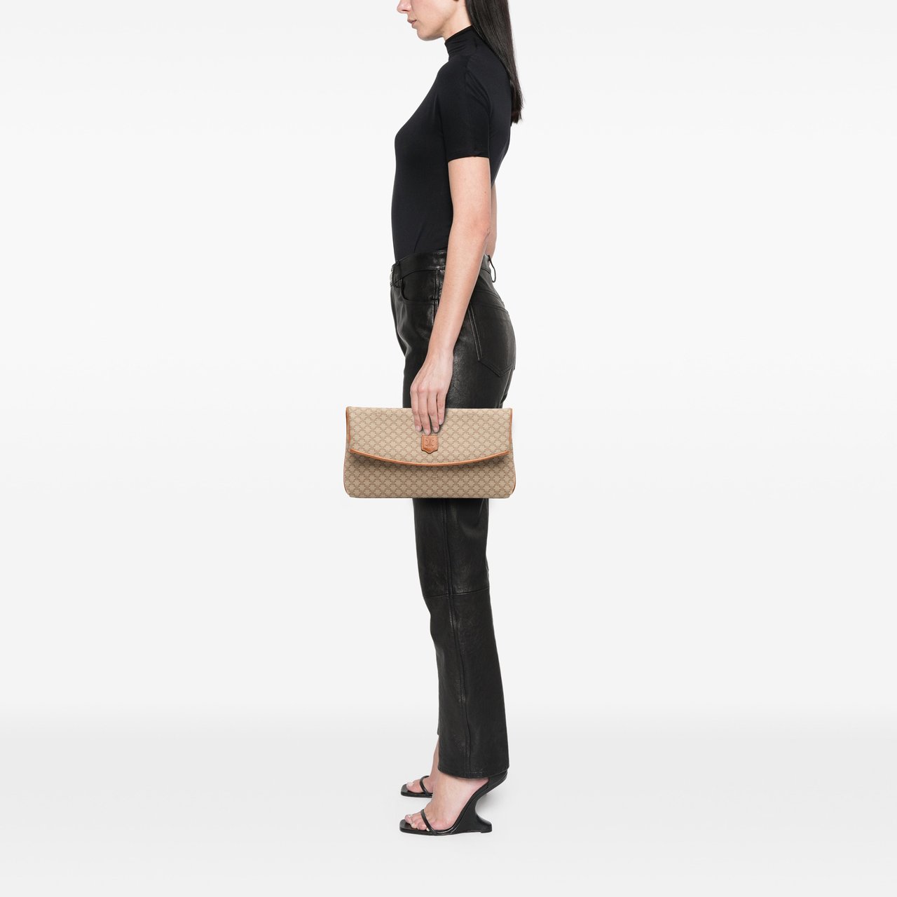 Celine Macadam Coated Canvas Clutch Bruin
