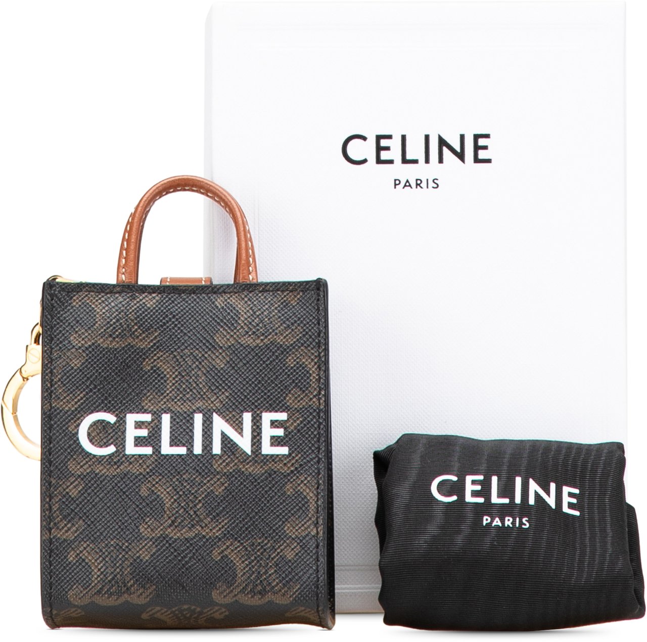 Celine Micro Triomphe Coated Canvas Vertical Cabas Bag Charm Bruin