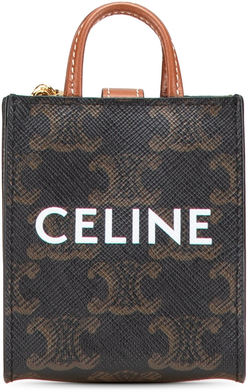 Celine Micro Triomphe Coated Canvas Vertical Cabas Bag Charm Bruin