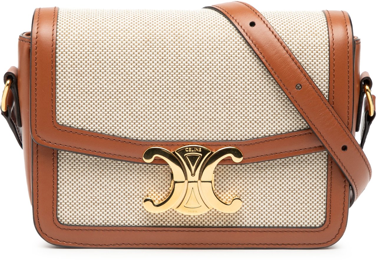 Celine Teen Canvas and Calfskin Triomphe Crossbody Bruin