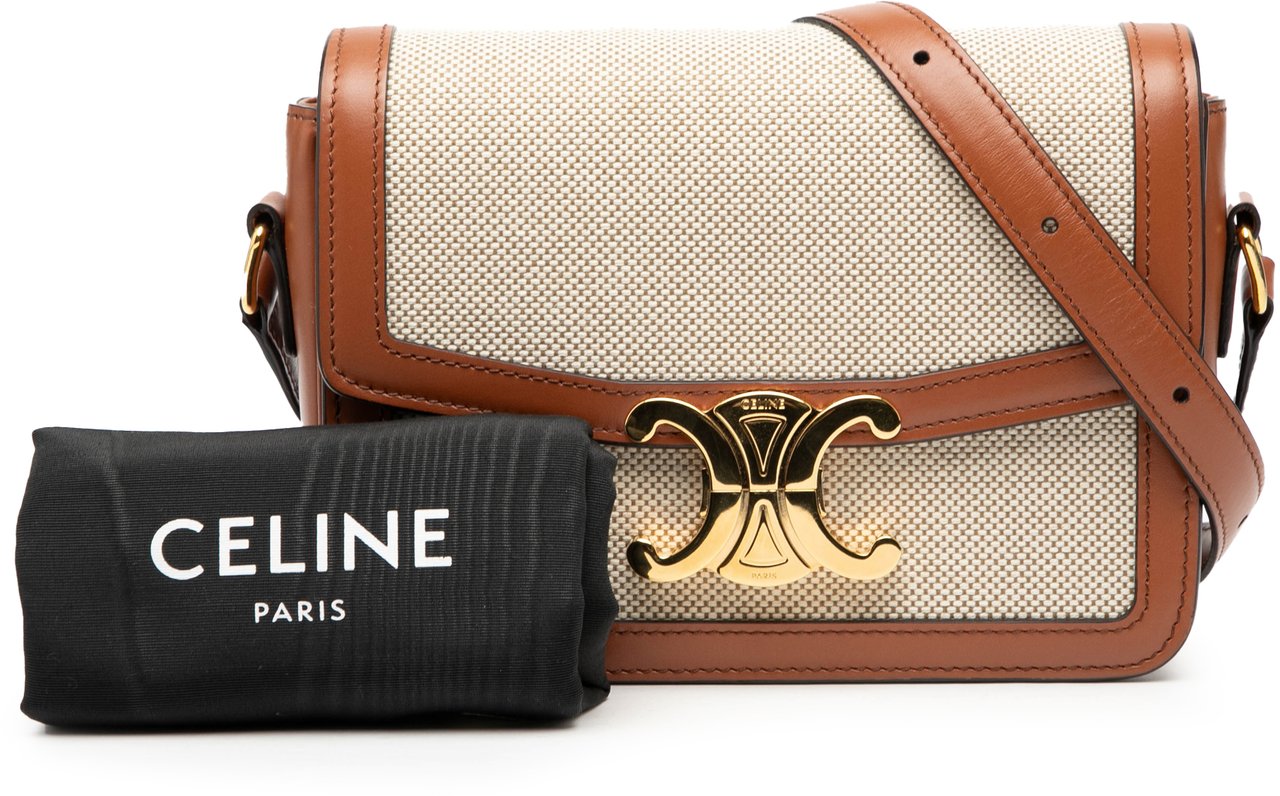 Celine Teen Canvas and Calfskin Triomphe Crossbody Bruin